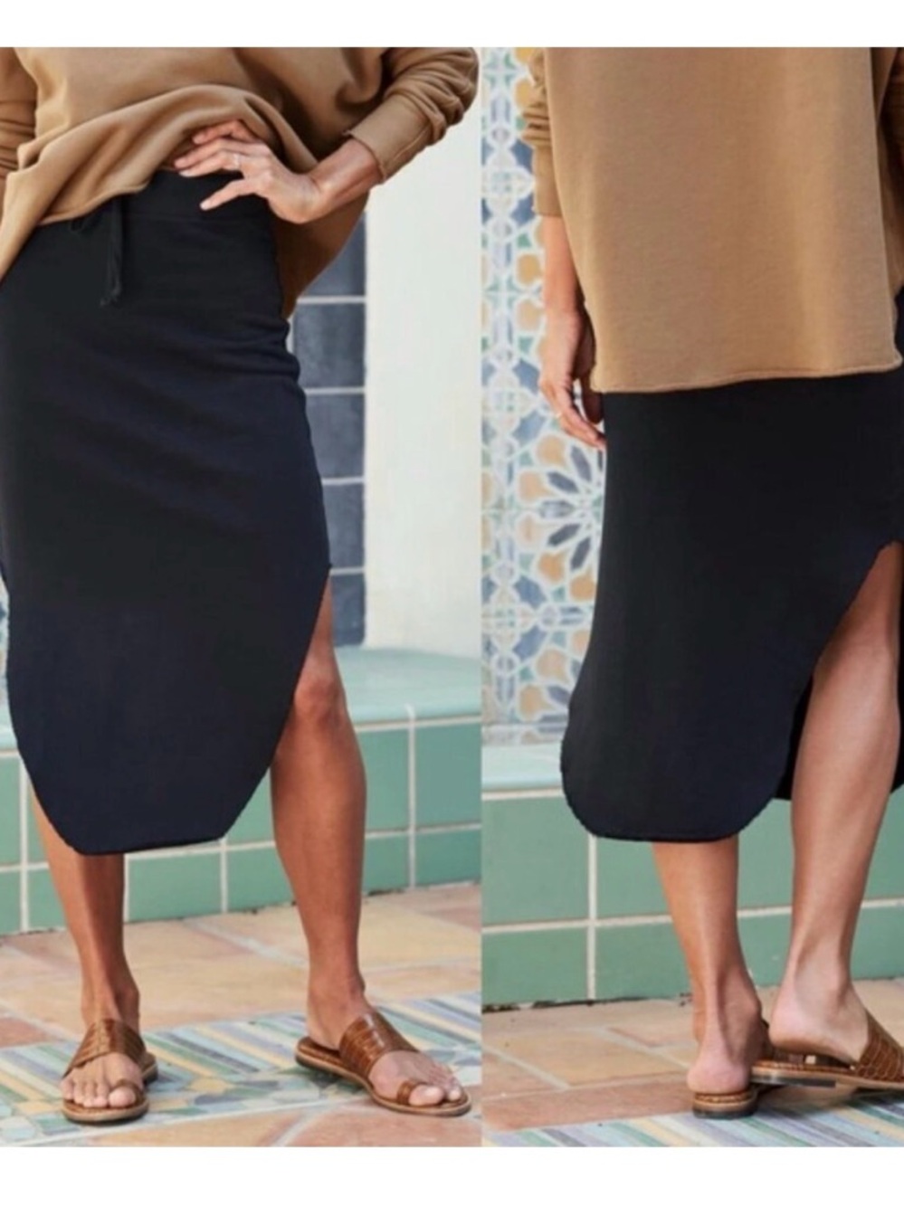 Frank & Eileen Donegal Navy Drawstring Midi Skirt